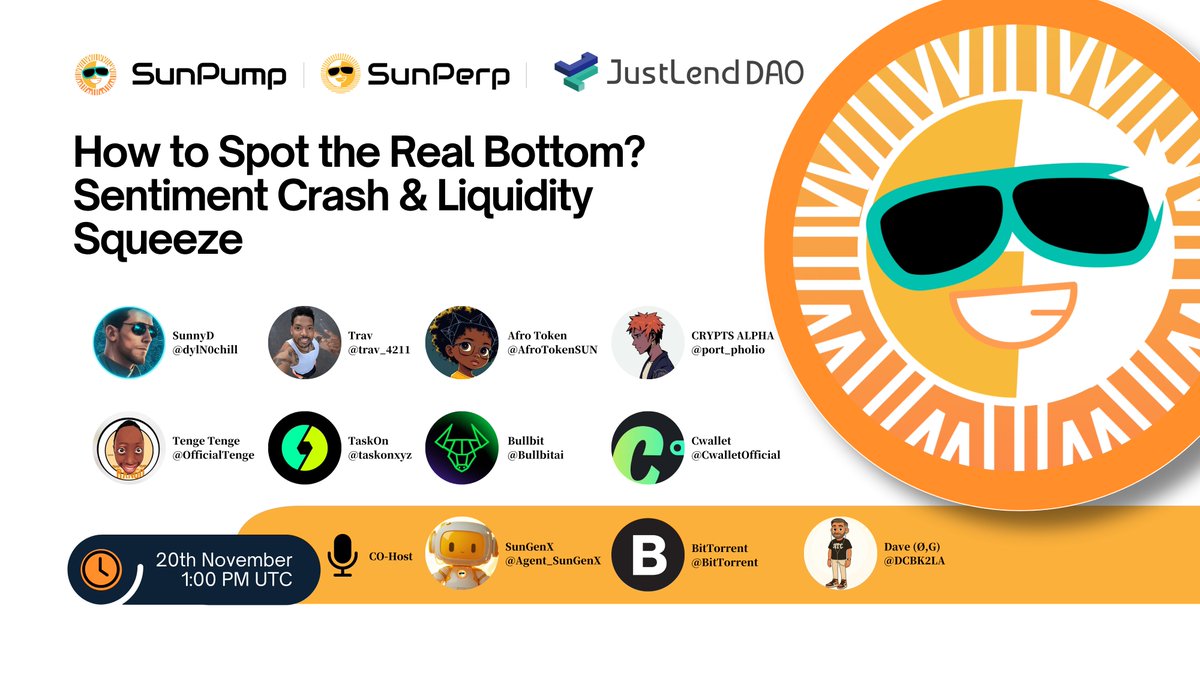 sunpumpmeme's tweet image. 🎙️How to Spot the Real Bottom? Sentiment Crash &amp;amp; Liquidity Squeeze

💬 Market sentiment has plunged, and liquidity continues to tighten. Is the current fear overblown or warranted? Are we deep in “extreme fear”? How stressed is on-chain liquidity? Are stablecoins flowing out or…