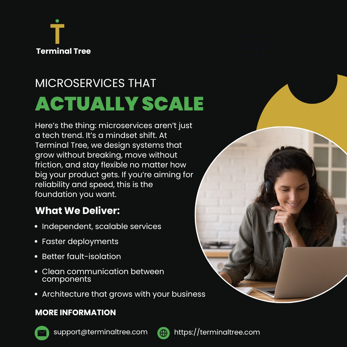 theterminaltree's tweet image. Microservices That Scale
At Terminal Tree, we build microservices that stay fast, flexible, and ready to grow.
What you get
• Scalable
• Independent
• Efficient
#Microservices #SoftwareArchitecture #Backend #SystemDesign #DevOps #Cloud #NodeJS #Laravel #AWS #Docker #Kubernetes