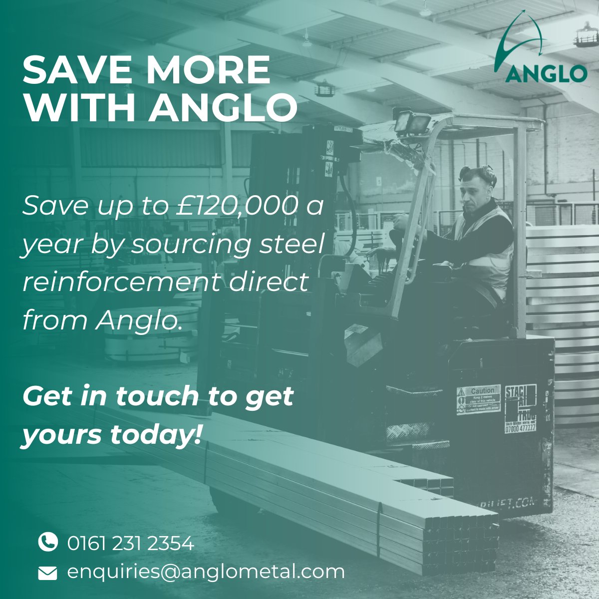 Are rising employment and energy costs piling on the pressure?

Smaller fabricators who switch to Anglo can expect savings of around £30,000 a year, while larger outfits can expect to save up to £125,000 a year.

Give us a call today, on 0161 231 2354