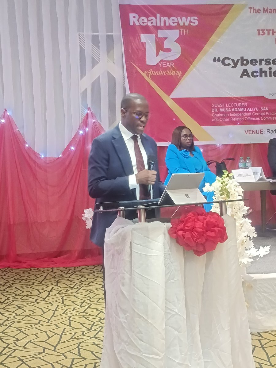 Realnewsmag's tweet photo. Dr. Musa Adamu Aliyu, Chairman, ICPC  fingers Banks in Illicit Financial Flows @RealnewsMagazine 13th anniversary https://t.co/61e1HQXvx7