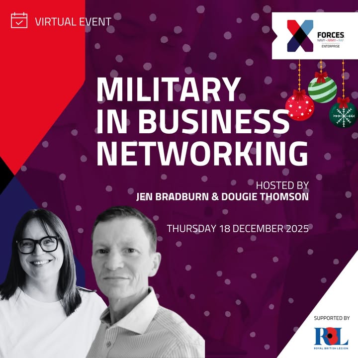 XForces's tweet photo. 🎄 Join us on Thursday 18 December for our final event of 2025, a very special festive edition of the ever-popular Military in Business networking sessions.

🤶 Book your place now at https://t.co/Z09JqoWTBm or get in touch for further details. 

#MilitaryInBusiness #Networking https://t.co/y8Z7eN8BS1