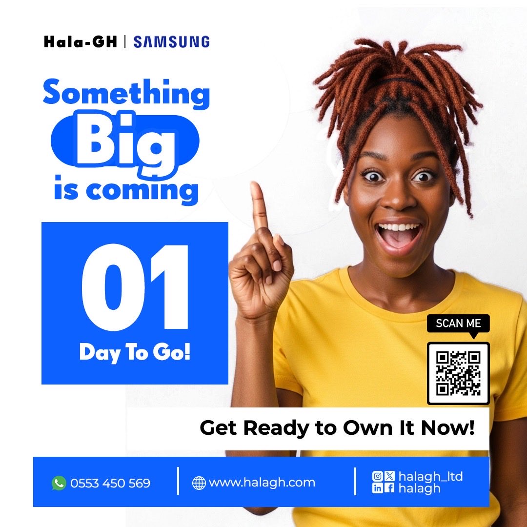 halagh_ltd's tweet photo. 1 Day to goππ Your next smart phone is closer than you thinkπ Stay tuned. #halagh
#samsung #ghana #smartphones https://t.co/b2olsQ6C5q