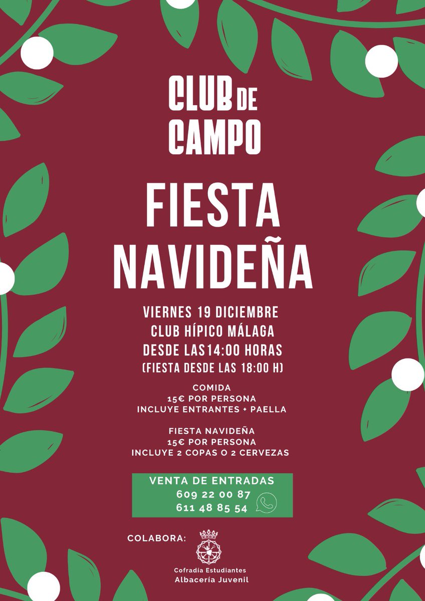 [SAVE THE DATE] ¡Queda un mes para la Fiesta Navideña en la que nuestra Albacería Juvenil colabora con Club Hípico!

El próximo 19/12 desde las 14:00 h disfruta del mejor ambiente en un lugar emblemático de nuestra ciudad.

¡Vive la Navidad con nuestro Grupo Joven!

#CofradiasMLG