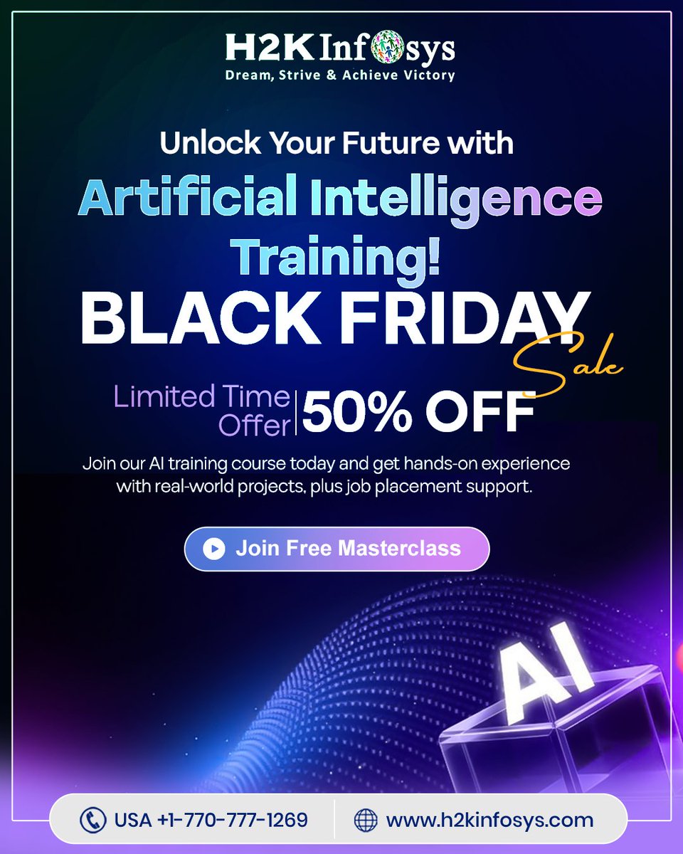 h2kinfosys's tweet image. Unlock Your Future with Artificial Intelligence Training!
Enroll Now : h2kinfosys.com/courses/artifi…
📞 +1 770-777-1269 | 📧 training@h2kinfosys.com
👉 For Latest Updates about H2kinfosys In One Click: h2kinfosys.com/quick-links/
#blackfridaysales #AITraining #AICourses #AIForBeginners