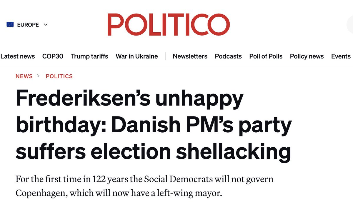 You can't make this up.

The week that Labour present the Danish Social Democrats' refugee policy as their inspiration:

The Danish Social Democrats lose control of Copenhagen for the first time in 122 years.

Partly because of their immigration policy.

The left won.