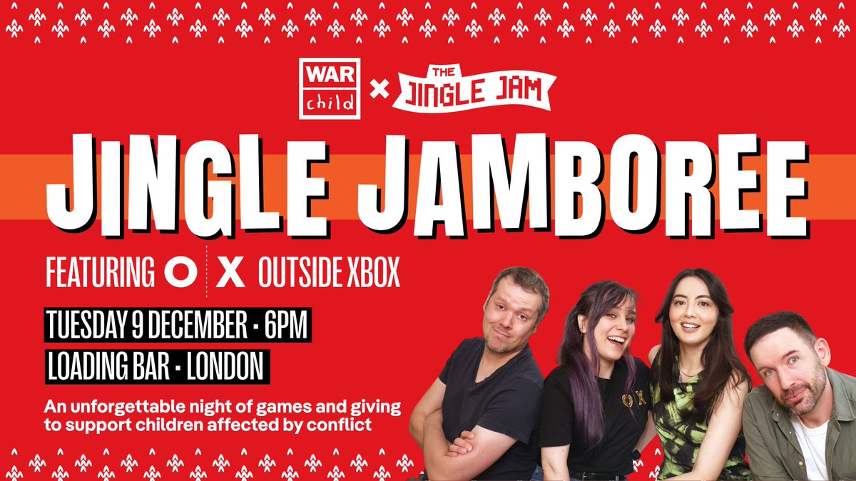 WarChildUK's tweet image. Announcing Jingle Jamboree with War Child &amp;amp; @OutsideXbox - a new festive celebration at the heart of @jinglejam!

📅 Dec 9, 6-11:30pm
📍 @LoadingBar London
🎟️ bit.ly/48lJ1BE

1/2