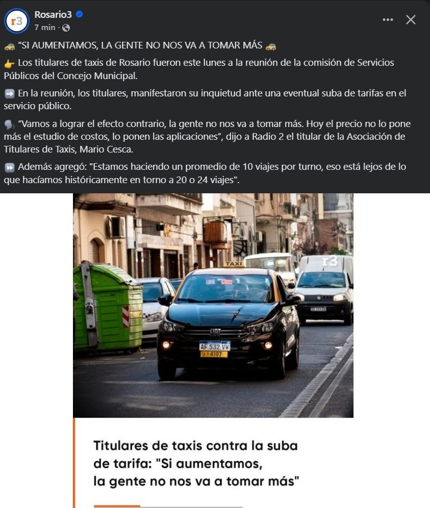 Empresarios del rubro taxis: debemos aumentar precios para compensar la bajada de clientes y recaudar más, unga bunga
Taxistas: si seguimos aumentando los precios nos van a tomar menos y vamos a recaudar menos, los estudios de costos ya no deberían fijar los precios porque eso no
