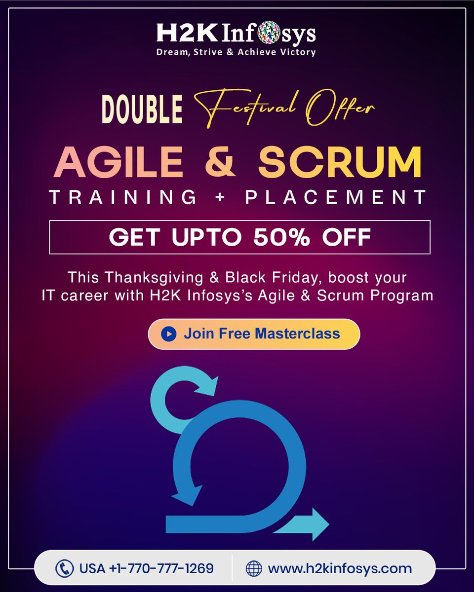 h2kinfosys's tweet image. 🔥 Double Festival Offer: Agile &amp;amp; Scrum Training + Placement! 🚀
Enroll Now : h2kinfosys.com/courses/agile-…
📞 +1 770-777-1269 | 📧 training@h2kinfosys.com
👉 For Latest Updates about H2kinfosys In One Click: h2kinfosys.com/quick-links/
#Agile #Scrum #Training  #BlackFriday #Thanksgiving