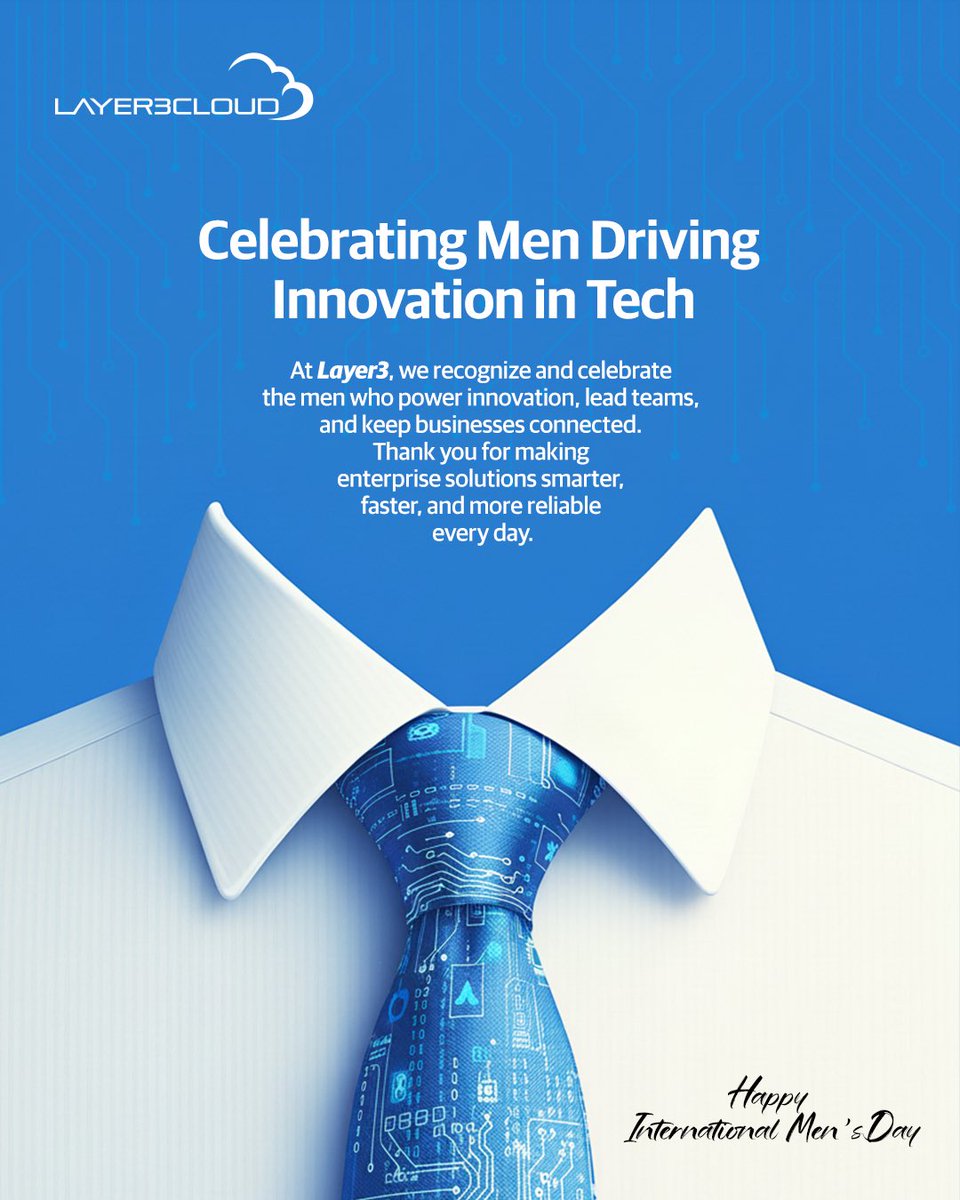 Layer3cloudN's tweet image. Happy International Men’s Day!
We honor the men at Layer3 who lead, innovate, and ensure enterprise solutions run seamlessly. layer3.cloud 
#InternationalMensDay #TechLeaders #EnterpriseSolutions #Innovation