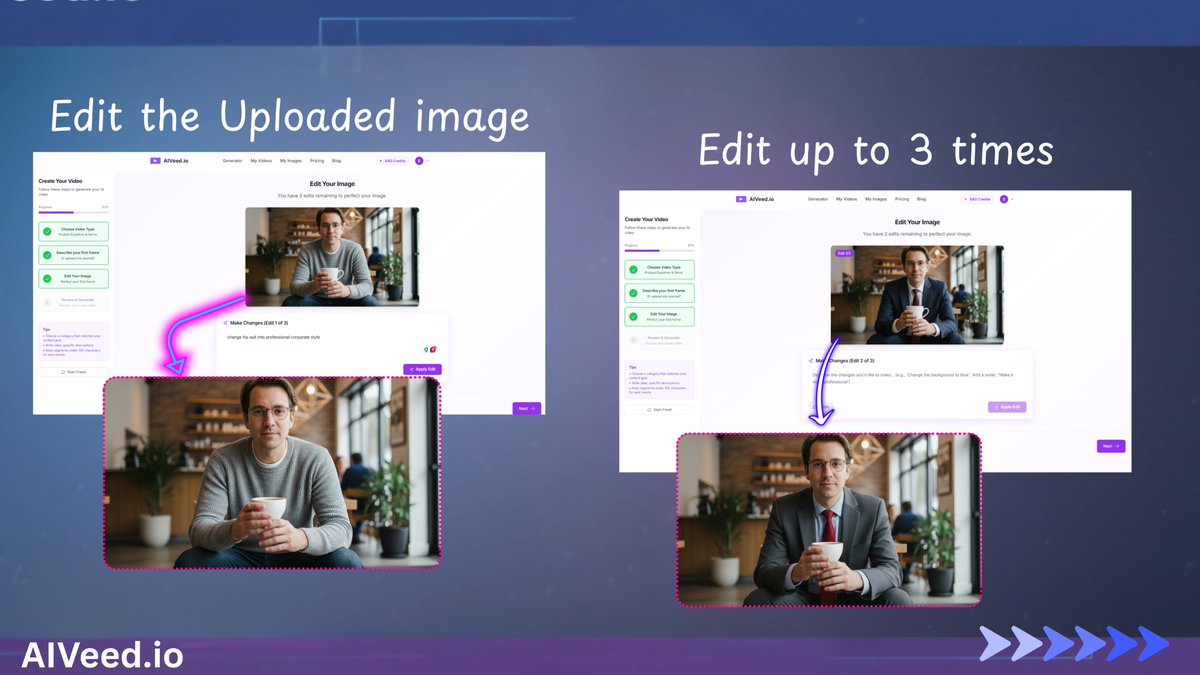 AIVeed_io's tweet image. You can customize your AI avatar in seconds using AIVeed.io 🤯🔥

Change the avatar, outfit, profession, background -EVERYTHING.

Start customizing today→ aiveed.io

#AIVeedio #AIAvatar #AvatarCustomization #ContentCreation #AIContent #DigitalAvatar
