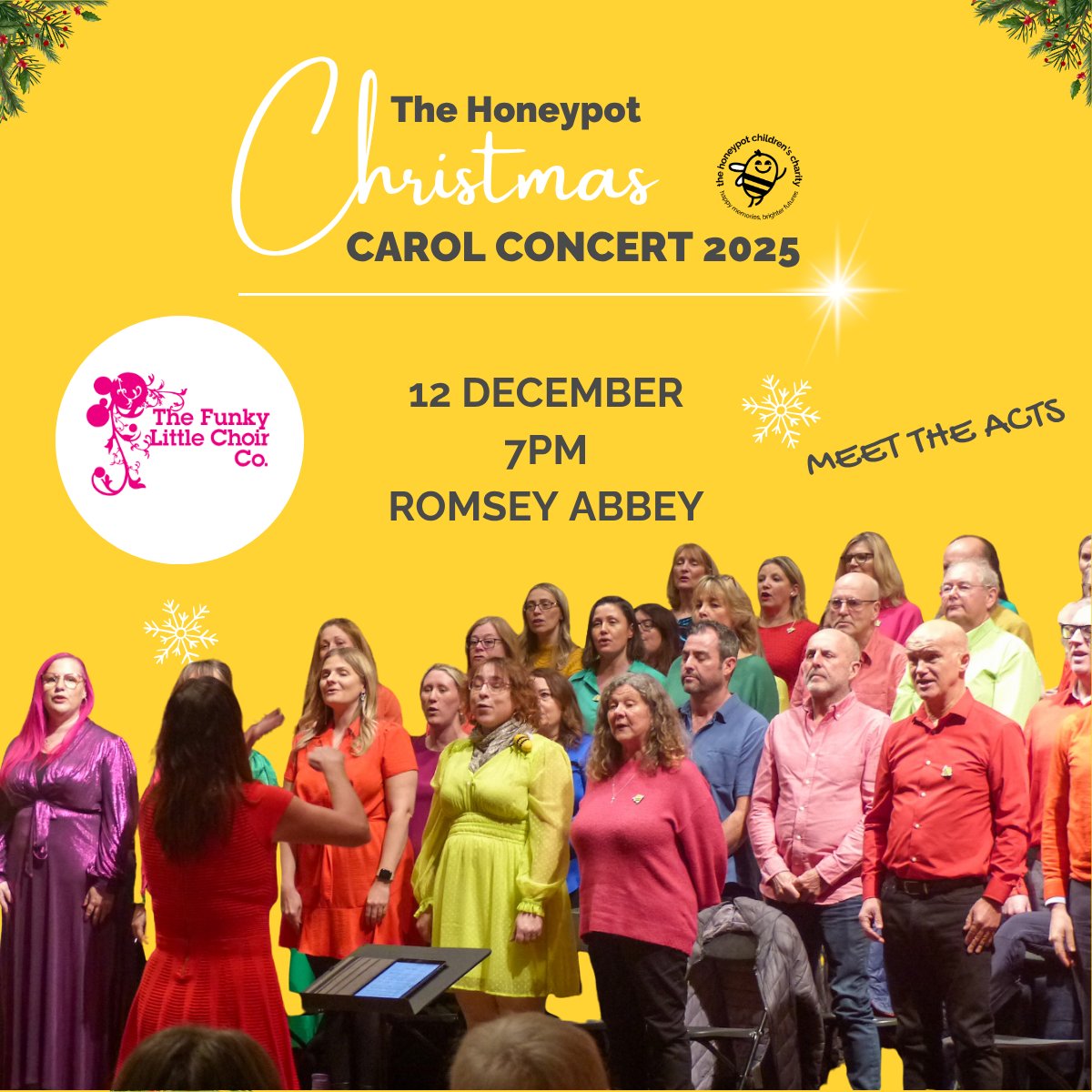 🎶 Honeypot #CarolConcert Spotlight: <a href="/funkychoir/">Funky Little Choir</a>! Formed in Christchurch in 2007 &amp; now 120 strong, they’ve wowed at Camp Bestival, won competitions &amp; joined us in 2023 &amp; 2024. Back on 12 Dec to bring their sparkle for young carers 💛 

🎟️ Tickets: register.enthuse.com/ps/event/TheHo…