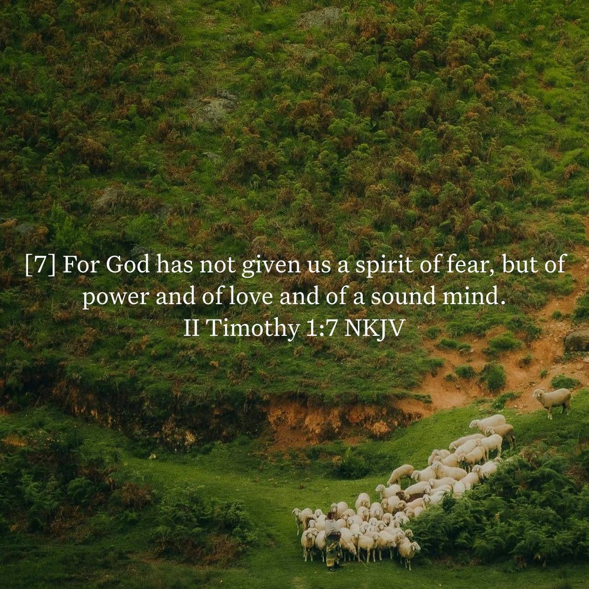 II Timothy 1:7 NKJV
[7] For God has not given us a spirit of fear, but of power and of love and of a sound mind.