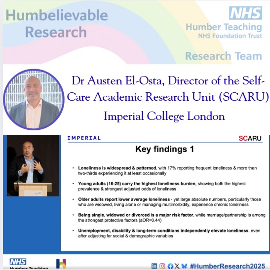 👏 Thank you to <a href="/austenelosta/">austen el-osta</a> and his team today, who delivered a very interesting presentation talking about their research into Loneliness!

...and a reminder!

Please find links to the survey in our Link Tree and throughout our social media.
#HumberResearch2025
