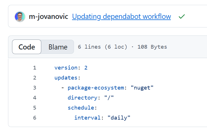 mjovanovictech's tweet image. Quick tip - Add Dependabot to your GitHub CI pipelines.

It scans your NuGet packages and creates a PR when there are new versions.

It&apos;s a simple way to keep your dependencies up to date.

It also works with Central Package Management.