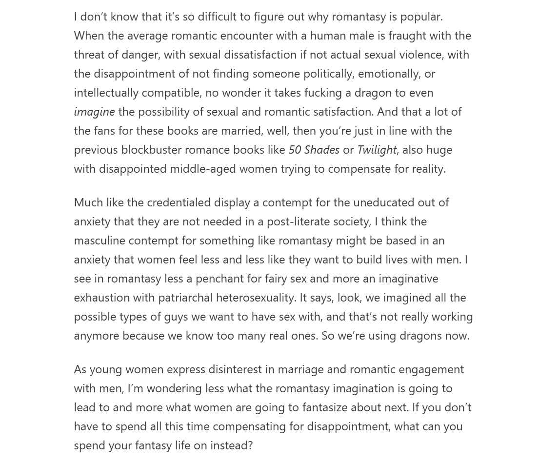 A typically acerbic and astute Jessa Crispin on the rise of (and disdain for) romantasy.