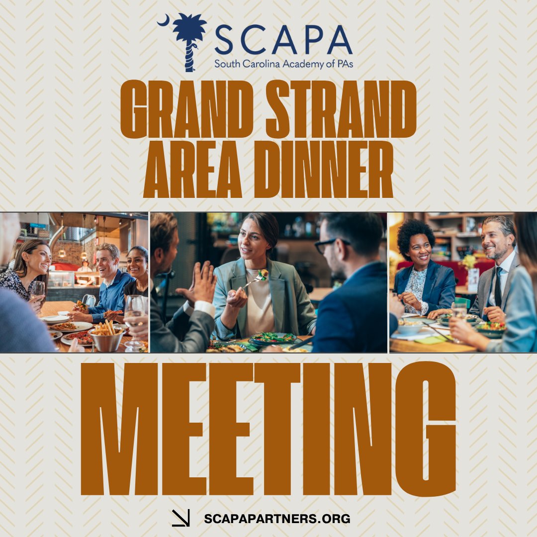 PAsofSC's tweet image. December Grand Strand Area Dinner Meeting— scapapartners.org/regions/

Tuesday, December 9, 2025
6:30 pm EST
Chestnut Hill Restaurant, 9922 HWY 17 N. Myrtle Beach, SC

Presentation Topic: Why Cardiac Monitoring Matters. 
Presented by: Zio, by IRHYTHM

#SCAPA #RegionalMeeting