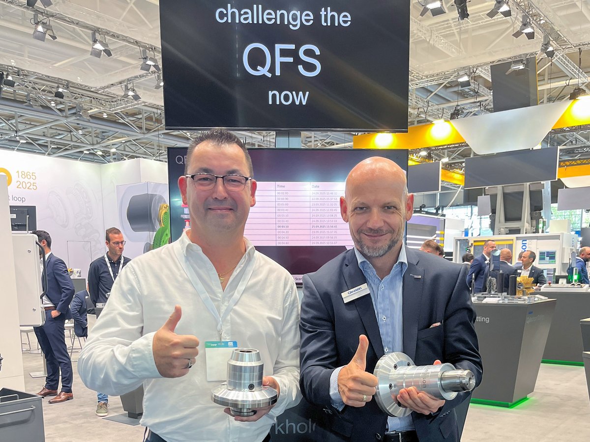 Gleasontweets's tweet image. We congratulate the winners of the QFS Challenge at EMO 2025. The record workholding change time was 2.9 seconds! More information about quick-change workholding systems can be found here: gleason.com/qfs
 
#gleason #geartechnology #qfs #quickflex #workholding #emo2025