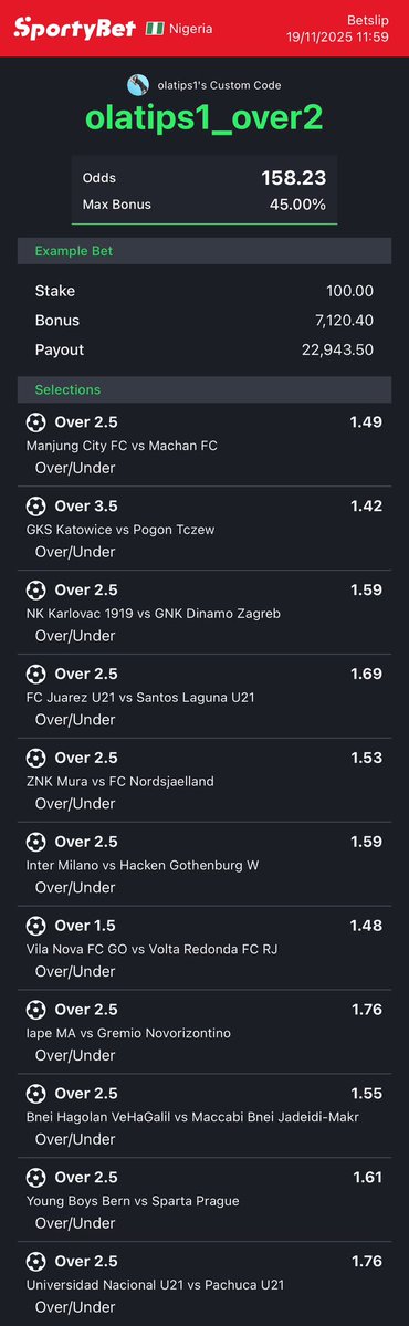 OlakTv's tweet image. TODAYS TIP OVER

CODE 🧑‍💻: olatips1_over2