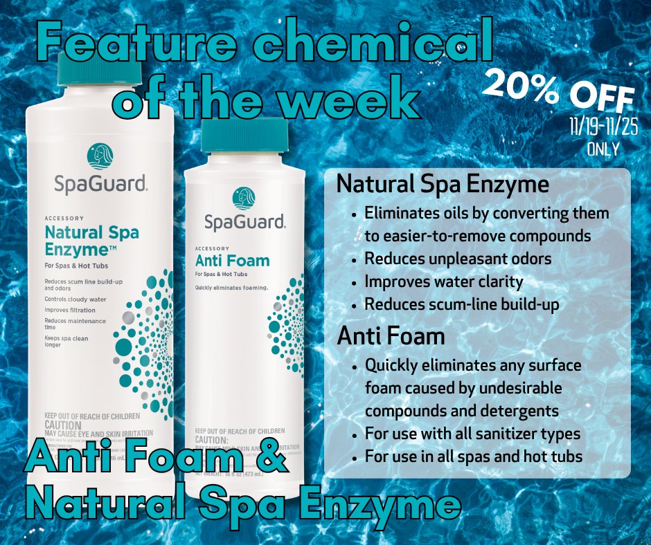 LeisurePoolJax's tweet image. SpaGuard Anti Foam &amp;amp; Natural Spa Enzyme on sale!
#SpaGuard #BioGuard