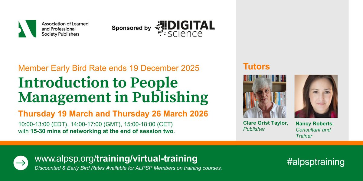 More to do in 2026! 'Introduction to People Management in Publishing', 19 March 2026 - 26 March 2026.

Book your place now &amp; benefit from Early Bird pricing 👉 buff.ly/uGGNqIZ