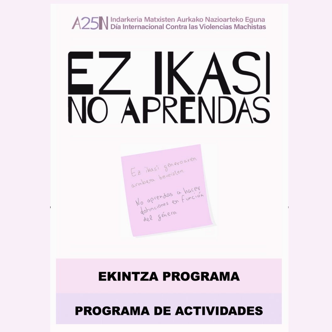 🟣 Hemen duzue azaroaren 25eko ekitaldien egitaraua, Indarkeria Matxisten Kontrako Nazioarteko Eguna: labur.eus/lzysirvj

🟣 Aquí tenéis el programa de actividades del 25N, Día Internacional contra la Violencia Machista: labur.eus/lzysirvj

<a href="/DonostiakoUdala/">Donostiako Udala</a>