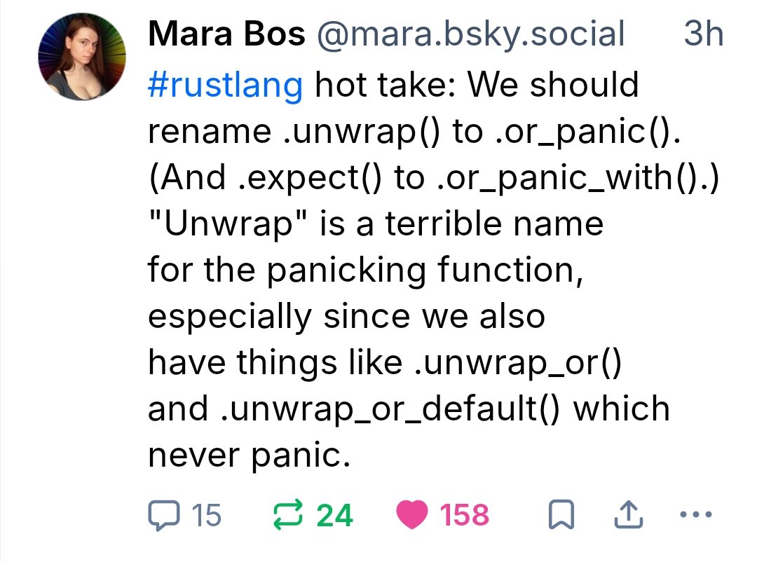 AstraKernel's tweet image. It would have been better if named .or_panic()

People will think twice before using it