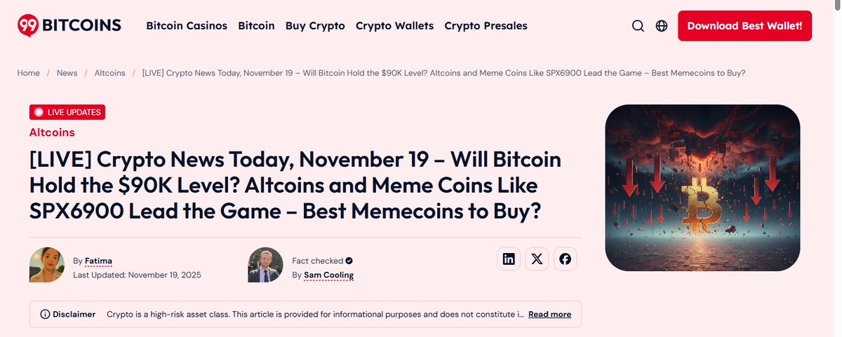 Decentralize_Fu's tweet image. [LIVE] Crypto News Today, November 19 – Will Bitcoin Hold the $90K Level? Altcoins and Meme Coins Like SPX6900 Lead the Game – Best Memecoins to Buy?

#PDPD #PeggyTheDeadPoolDog #BinanceWallet #Blockchainevolution #BNBchain #metamask #Web3 #DecentralizedFuture #Web3 #Blockchain