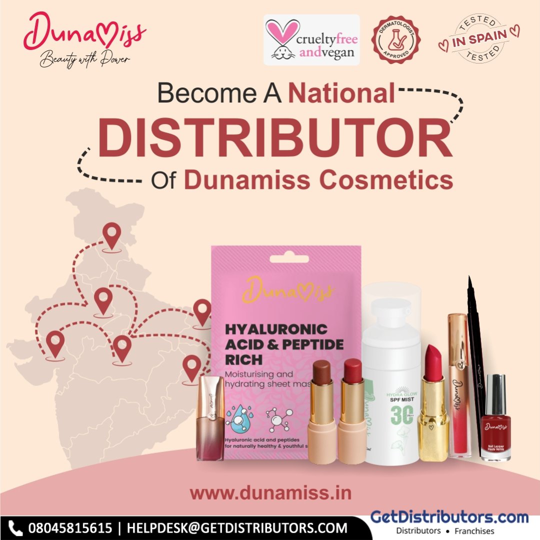 getdistributors's tweet image. Become a national #Distributor of Dunamiss Cosmetics.
Brand 👉 #Dunamiss
Details 👉 getdistributors.com/tiny/zy0FqFp7tI

★Investment Needed : ₹ 50 K - 2 Lac
★High profit margin
✓Hurry to take #Distributorship !

#DunamissCosmeticsPrivateLimited #DunamissCosmetics #Dealers #Wholesalers