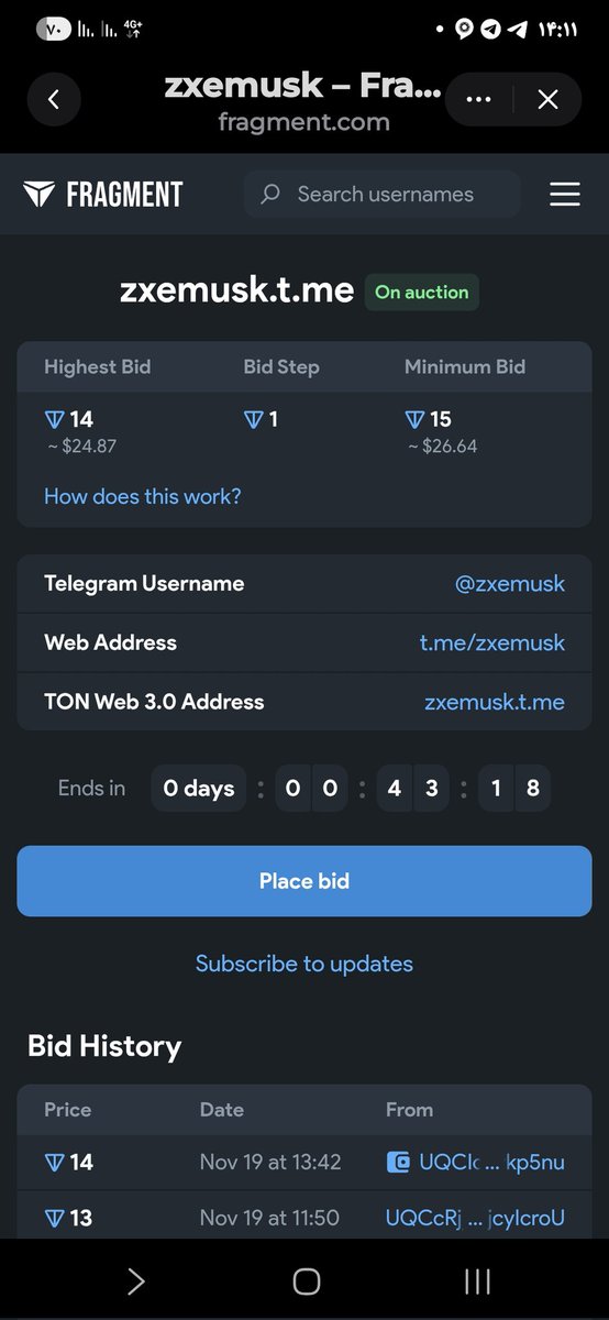 sidraus2025's tweet photo. 📢📢00:30:00📣📣
🔥 Final Hour — ZX Collection is LIVE
Two premium Telegram usernames are now in their final hour on Fragment
🔹 @zxelonm
⏳ 00:30 left🔗
#TON #Fragment #Auction #TelegramUsernames https://t.co/pXNevX8NA4
