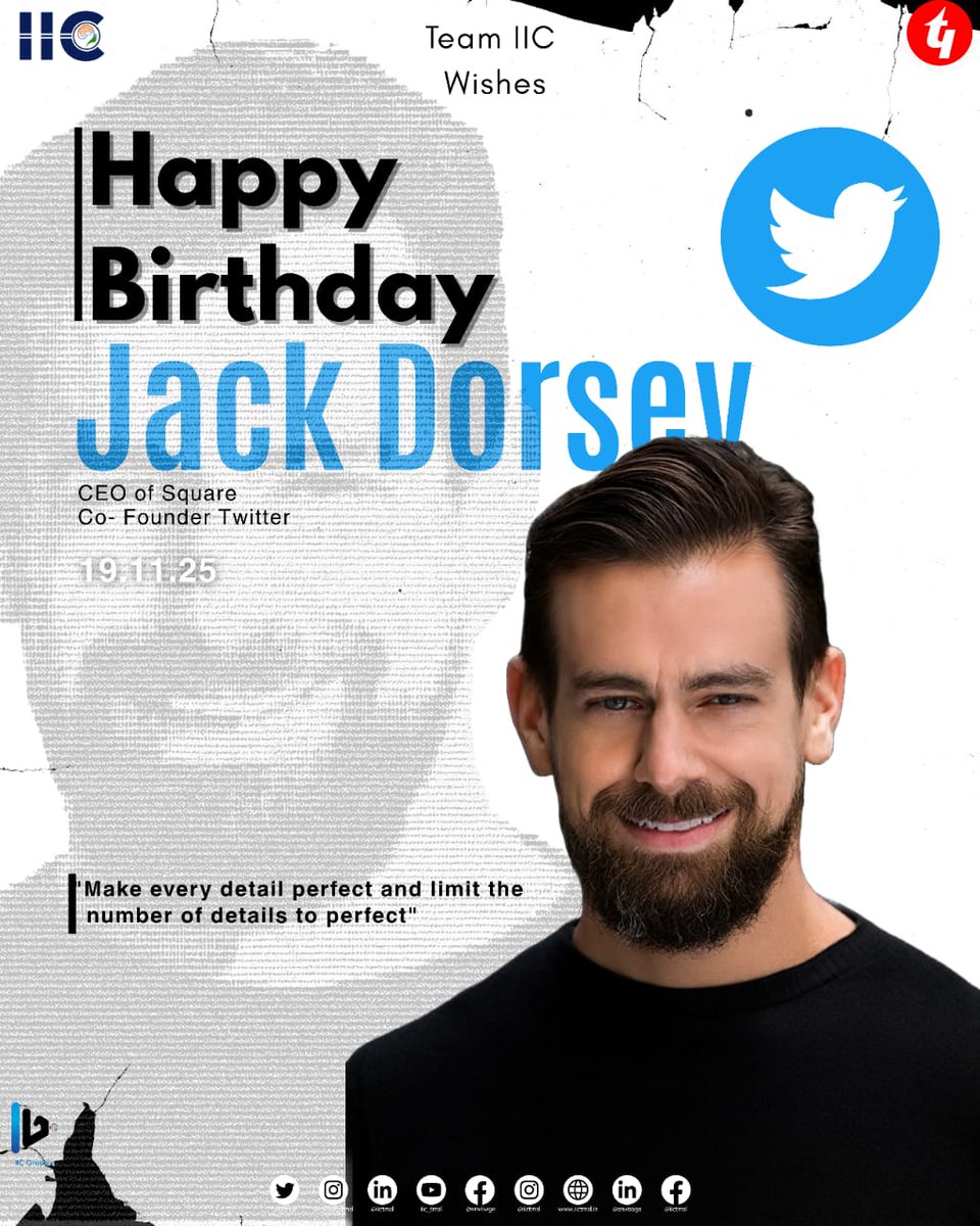 iictmsl's tweet photo. A childhood question about why some voices are heard reshaped the world years later.
From quiet curiosity to creating Twitter and Square, Jack Dorsey turned understanding into innovation.
Team IIC wishes him a meaningful birthday and honours the clarity behind his journey. https://t.co/Io40bZ2Lni