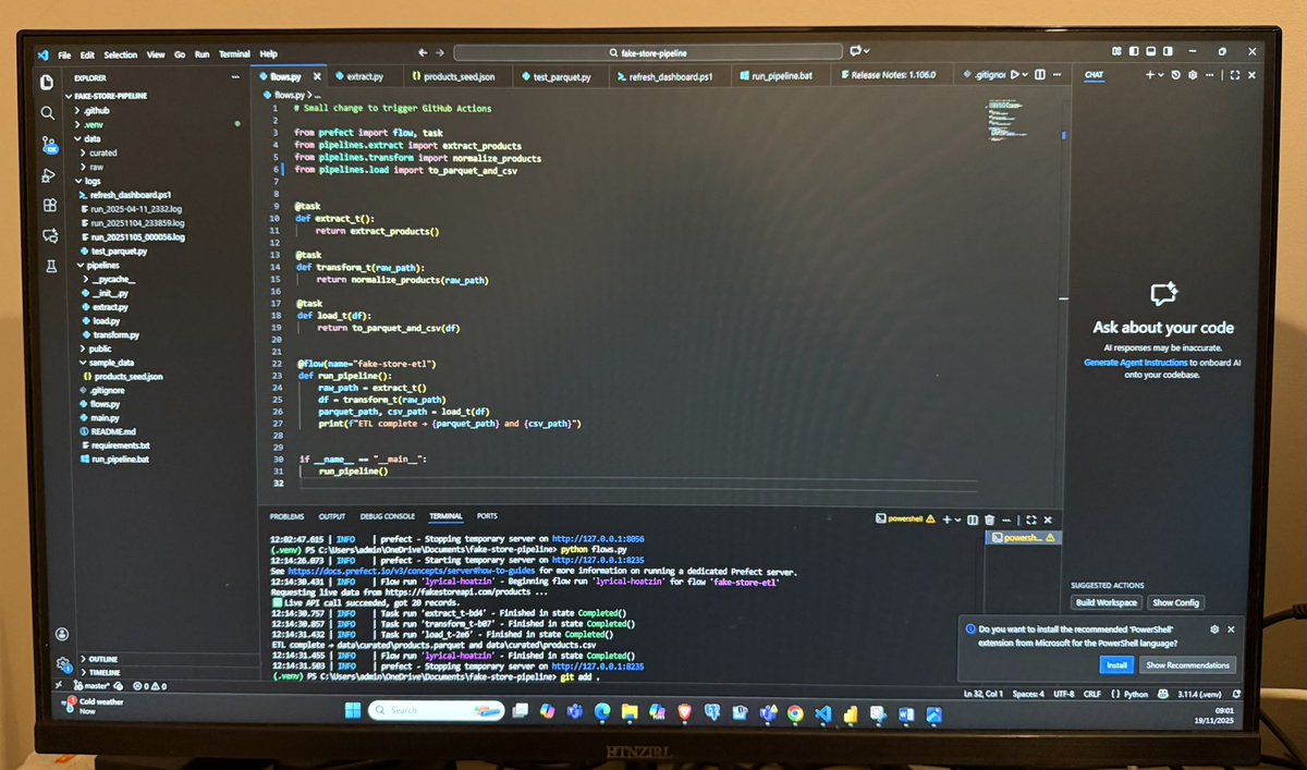 PrinceonCode's tweet image. 🚨: Automated ETL Pipeline + Power BI Visualisation

Here we go, soon… ⏰ 

#DataEngineering  #ETLPipeline  #PythonProjects  #GitHubActions  #APIAutomation