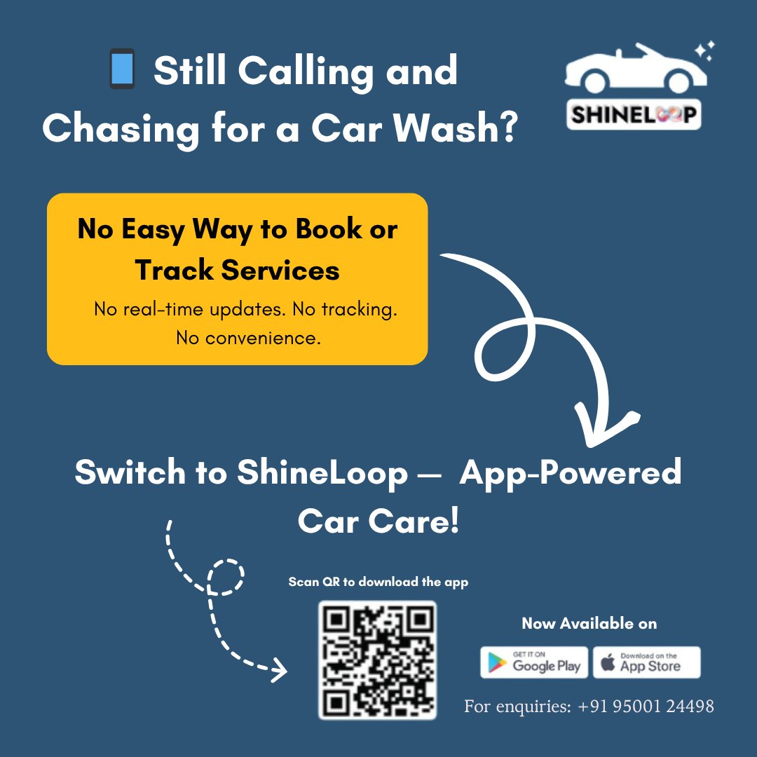 ShineloopI's tweet image. 📱 𝐒𝐭𝐢𝐥𝐥 𝐜𝐚𝐥𝐥𝐢𝐧𝐠 𝐚𝐫𝐨𝐮𝐧𝐝 𝐟𝐨𝐫 𝐚 𝐜𝐚𝐫 𝐰𝐚𝐬𝐡?

With 𝐒𝐡𝐢𝐧𝐞𝐋𝐨𝐨𝐩, you can book in seconds, track your service live ,right at your doorstep. 
📲 𝐃𝐨𝐰𝐧𝐥𝐨𝐚𝐝 𝐭𝐡𝐞 𝐒𝐡𝐢𝐧𝐞𝐋𝐨𝐨𝐩 𝐚𝐩𝐩 today!

#ShineLoop #SmartCarCare #WaterlessCarWash
