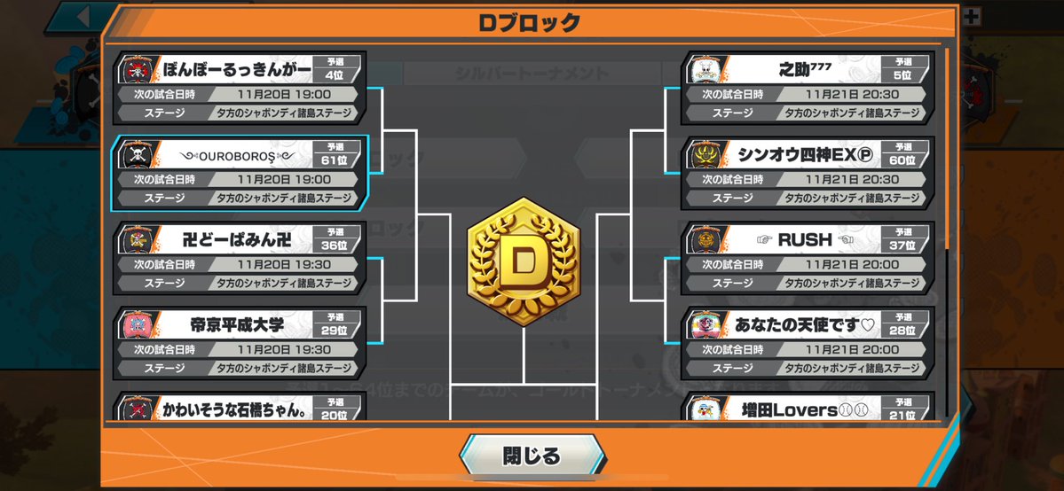 yossy_0404's tweet image. 名声値でゴールドトーナメントきた〜！
魔のDブロック頑張ります笑
#バウンティラッシュCS