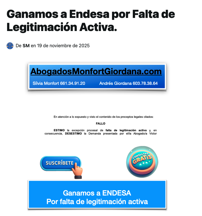 ⚡ ¿Endesa o tu distribuidora te reclaman una deuda?
¡Cuidado! Puede que no tengan legitimación activa para hacerlo.

🔍 Descubre cómo detectar errores y defenderte legalmente:
👉 abogadosmonfortgiordana.com/falta-legitima…

#Endesa #Reclamacion #DerechoDeConsumo #AbogadosOnline #ConsultaGratis