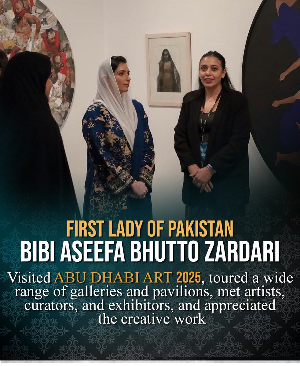 adilsolangi786's tweet image. First Lady BB @AseefaBZ  visits #AbuDhabi Art 2025, exploring international and local exhibitions and emphasizing the power of visual arts in fostering cultural exchange and global understanding. 
 #AbuDhabiArt #CulturalExchange
