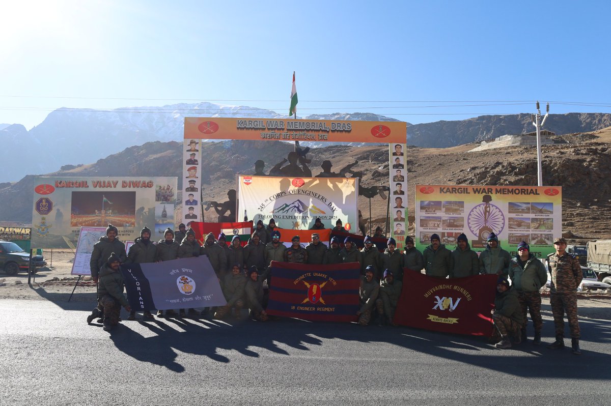 Tololing Trekking Expedition

A Flagging In ceremony was held at the #KargilWarMemorial on 18 Nov 2025 for the members of Tololing Trekking Expedition.

The expedition was carried out by the Fire and Fury Sappers to commemorate the 245th Raising Day of the Corps of Engineers.