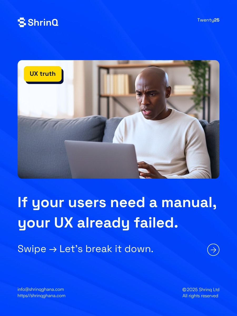 shrinqghana's tweet image. Simple, intuitive products don’t need manuals. They guide you without shouting for attention.
That’s exactly what ShrinQ creates.
Explore ShrinQ Today
#ShrinQ #ProductDesign #UserExperience #UXDesign #HumanCenteredDesign #SoftwareSolution #DigitalInnovation #Ghana #TechCommunity