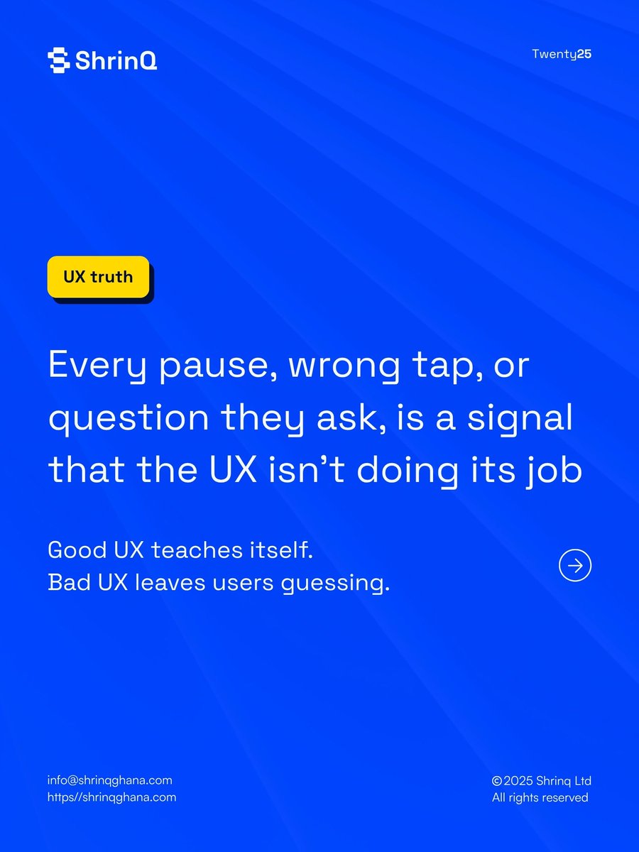 shrinqghana's tweet image. Simple, intuitive products don’t need manuals. They guide you without shouting for attention.
That’s exactly what ShrinQ creates.
Explore ShrinQ Today
#ShrinQ #ProductDesign #UserExperience #UXDesign #HumanCenteredDesign #SoftwareSolution #DigitalInnovation #Ghana #TechCommunity