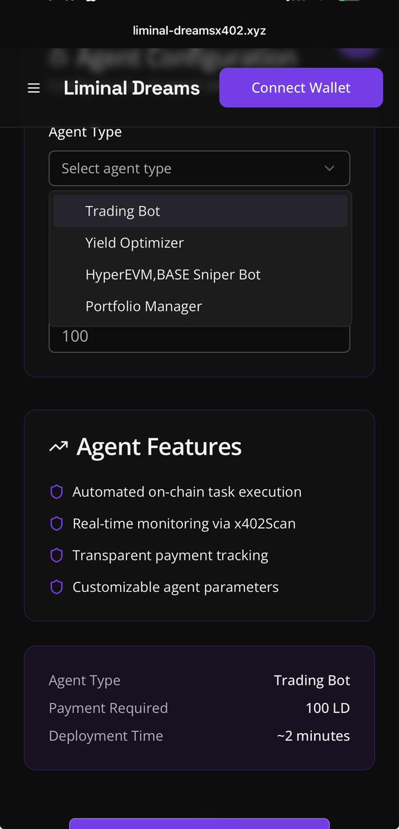 diero_hl's tweet image. We are actually almost ready 
What you can make on our AI agent?

Trading bot (@HyperliquidX) integrated
Yield.
HyperEVM and Base Sniper Bot
Portfolio manager that ai will help you to manage your portfolio

Mint link: liminal-dreamsx402.xyz

#x402