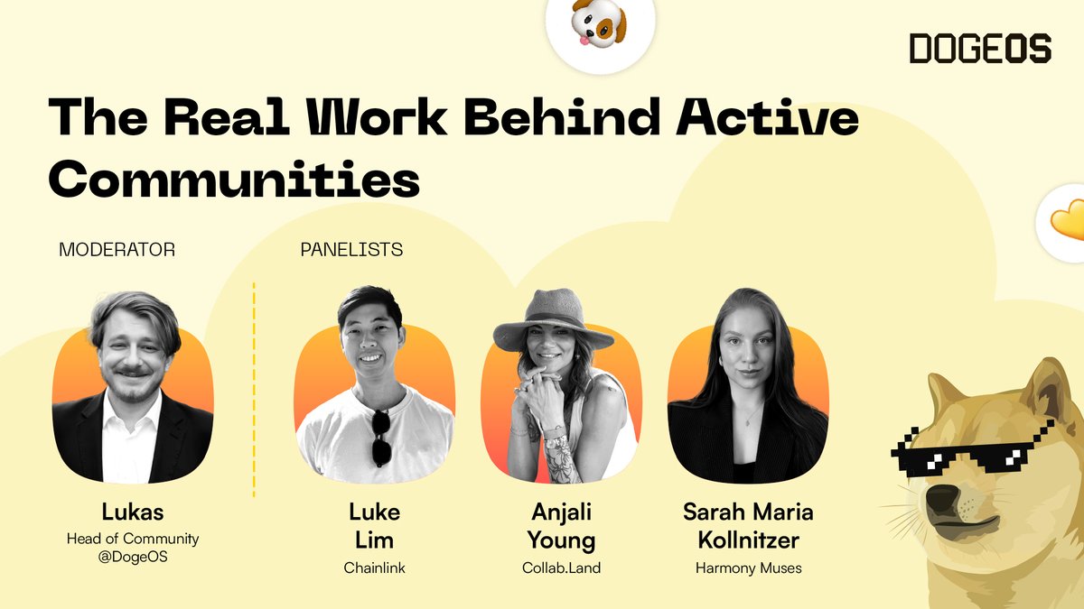 DogeOS's tweet image. 🎙️ 4PM - PANEL &quot;The Real Work Behind Active Communities&quot;

Lukas (Head of Community) moderating with Luke Lim, Anjali Young &amp;amp; Sarah Maria Kollnitzer

Real talk on building communities that last 🐕