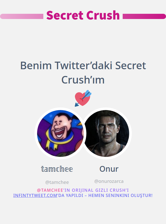 Benim Twitter’daki Secret Crush’ım <a href="/onurozarca/">Onur</a>

➡️ infintytweet.me/secret-crush?l…