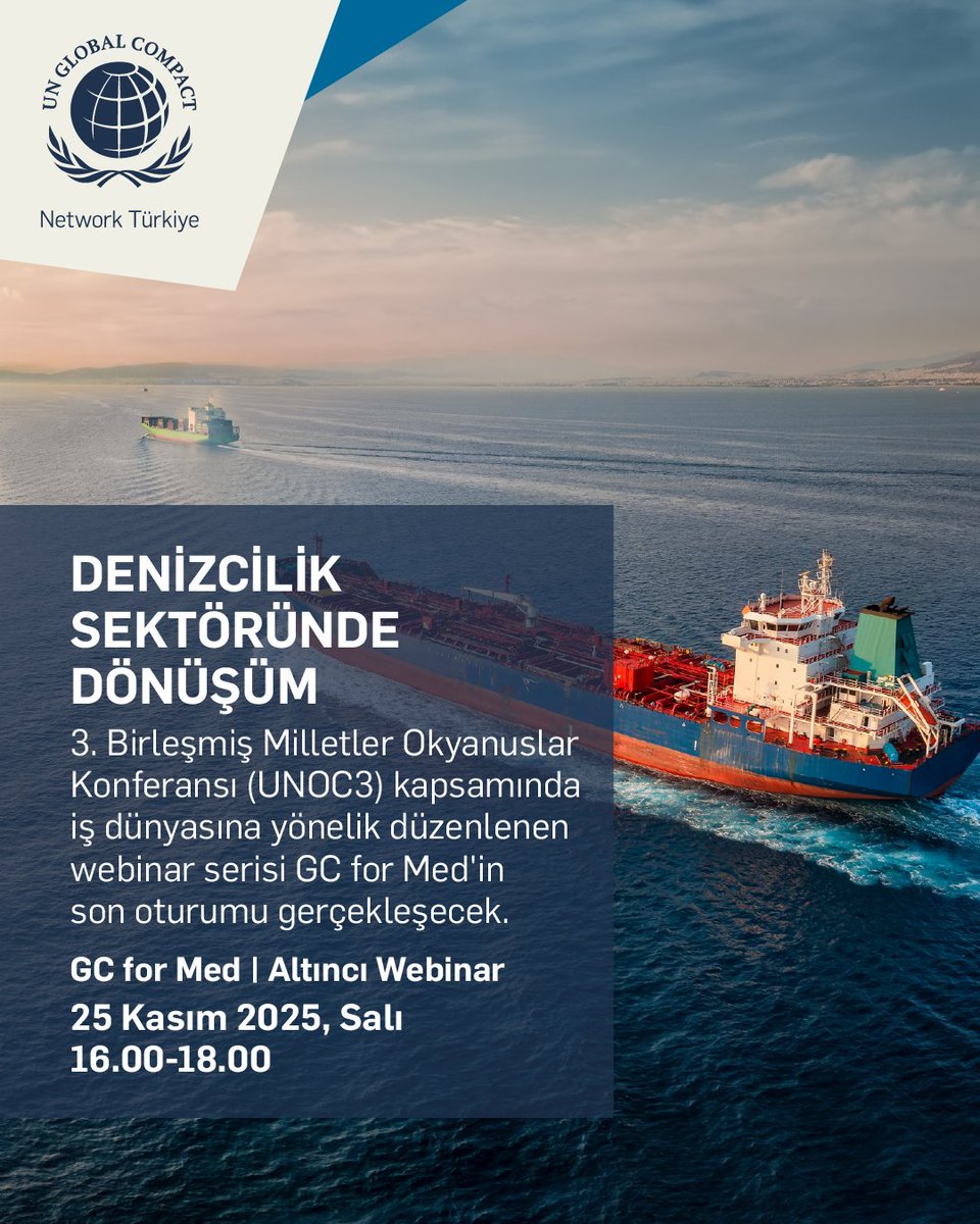 🌊 Son GC for Med oturumunda UNOC3 sonrası denizcilik sektöründe dönüşüm konuşulacak.
📅 25 Kasım 2025, Salı
⏰ 16.00 (Türkiye saatiyle)
👉 Kayıt için: bit.ly/4ibJVUH