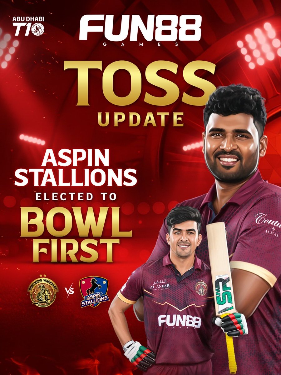 Time to put the runs on the board! Warriors batting first in Game 2—let’s make every ball count. ⚡🏏

#NorthernWarriors #AbuDhabiT10