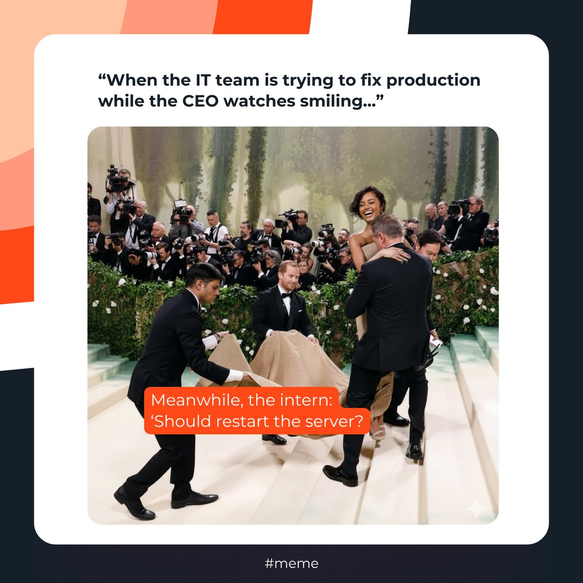 Prime1Hq's tweet image. When production goes sideways… and the intern isn’t sure what to do 📷📷

#ITLife #TechHumor #WorkplaceMeme #TechLife #ITStruggles #WorkplaceHumor