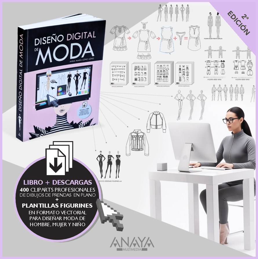DisenoModaDig's tweet image. El libro -Diseño Digital de Moda- incluye recursos descargables: 
✓ 400 cliparts de prendas en plano
✓ Plantillas de figurines de moda vectoriales
✓ Archivos de prácticas
Ideal para estudiantes y profesionales que quieren dominar el diseño de moda por ordenador #diseño #Moda