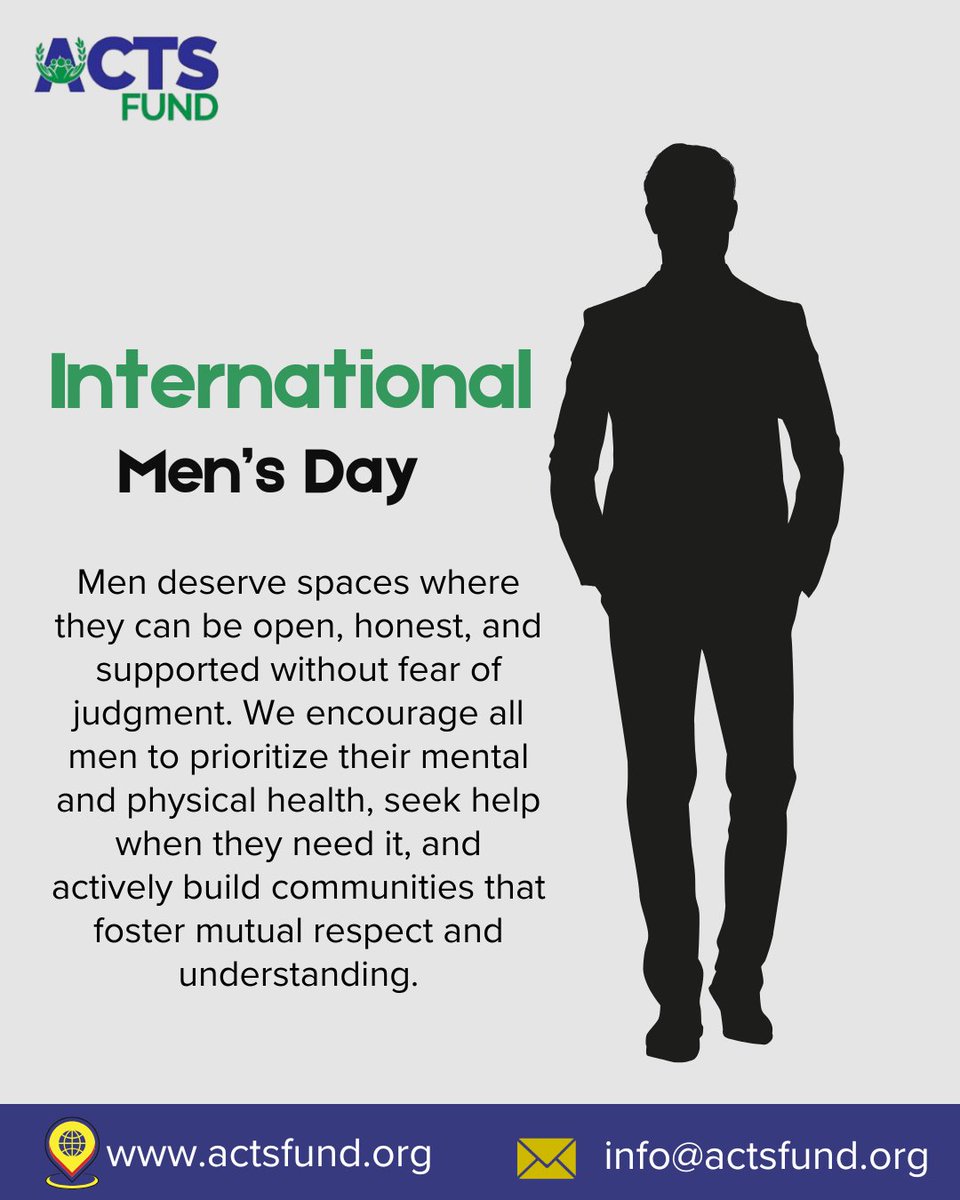 Acts_Fund's tweet image. #InternationalMen&apos;sDay

Men deserve #spaces where they can be #open, honest, &amp;amp; supported without fear of judgment.

We encourage all men to #prioritize their mental and physical health, seek help when needed, and actively build communities that foster mutual healing.
#Health