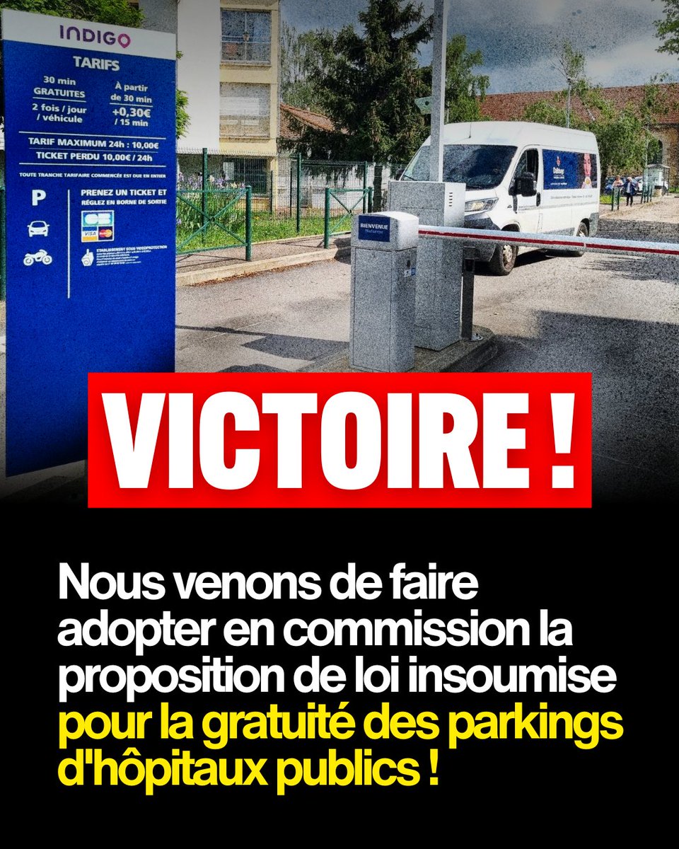 Grande victoire !

Nous venons de faire adopter en commission la proposition de loi insoumise pour la gratuité des parkings d'hôpitaux publics.

Prochaine étape : le vote en hémicycle, le 27 novembre. On peut y arriver.

Signez la pétition : petitions.assemblee-nationale.fr/initiatives/i-…