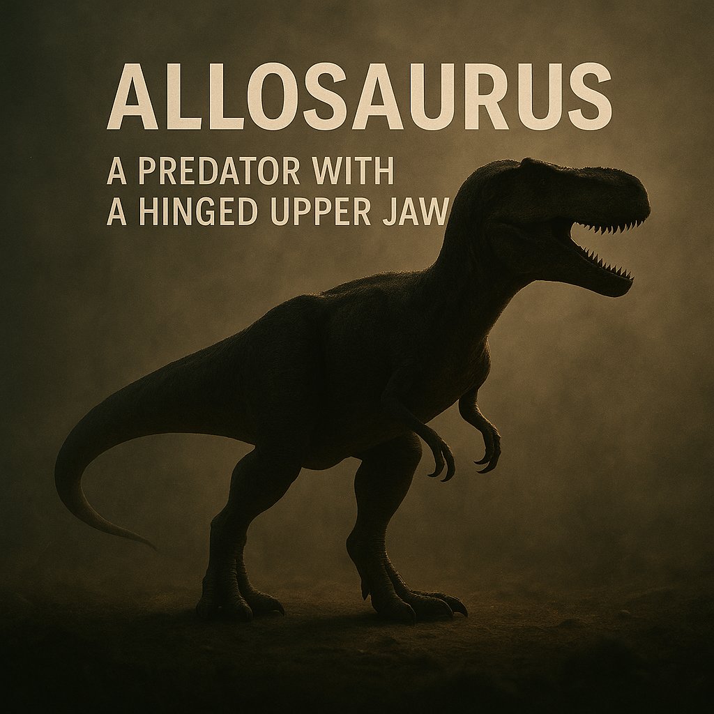 Dinoguys's tweet photo. Allosaurus had a flexible, hinged upper jaw that helped it open its mouth wider than most predators.
#dinosaurs #dinosaurfacts #allosaurus #prehistoriclife #jurassic  #jurassicperiod #dinoscience #sciencefacts #learnsomethingnew #prehistoricanimals #dinohistory #factsforkids https://t.co/ncO4RwXisU