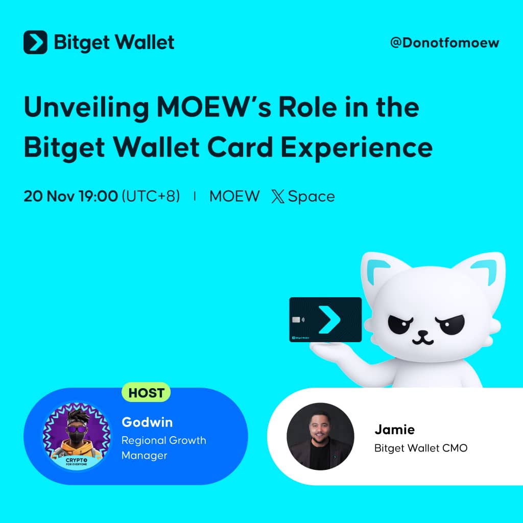BitgetWalletAF's tweet image. 🚨 AMA ALERT + 200,000 $MOEW GIVEAWAY FOR AFRICA! 🚨
Africa, get ready! We’re breaking down how MOEW powers the Bitget Wallet Card experience 💳🔥

🎁 200,000 $MOEW up for grabs!
To enter: Like + RT + Drop a comment 🐾
🏆 Winners will be announced LIVE during the AMA!

🗓 20th…