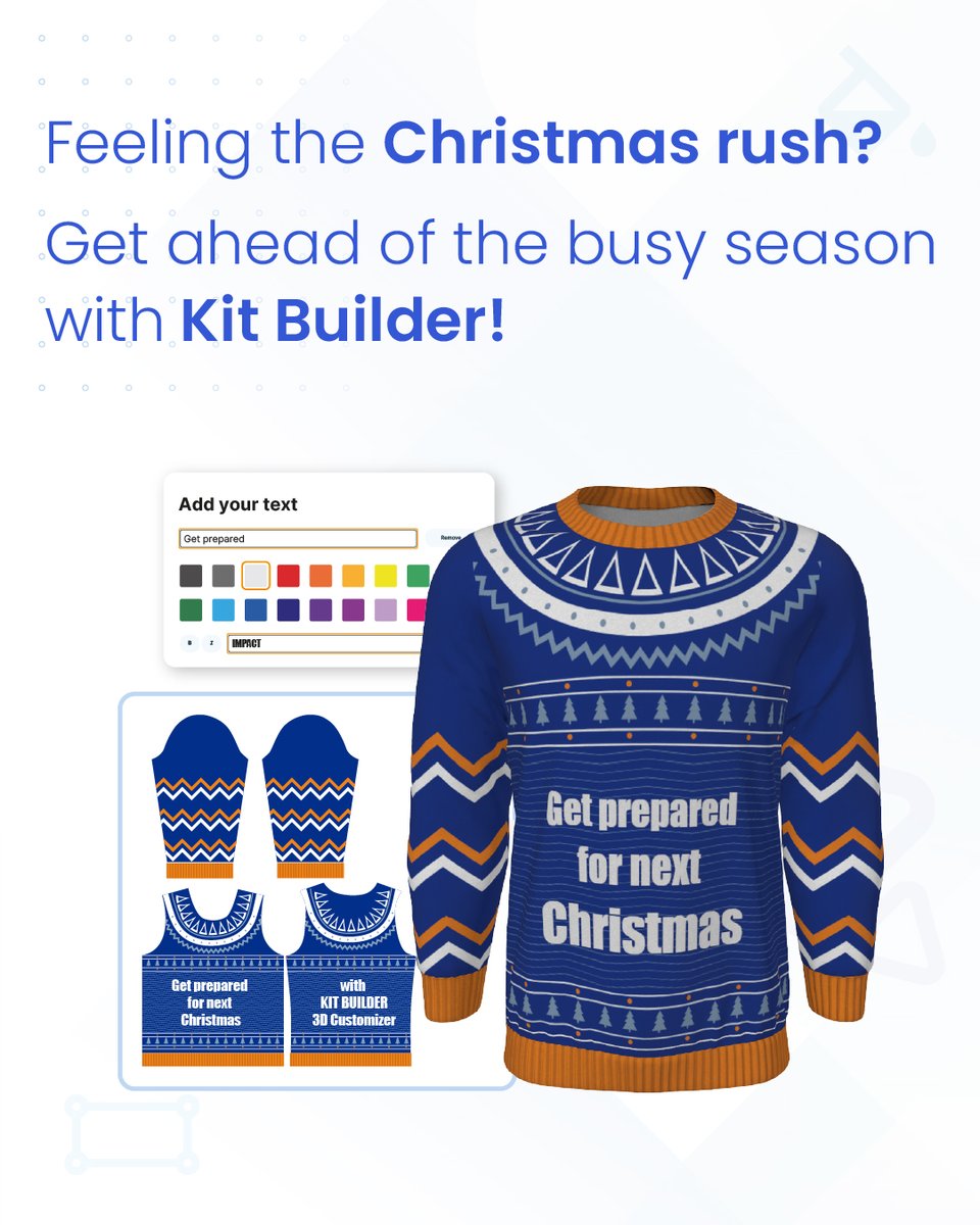 3DKitBuilder's tweet image. 🎁Christmas rush = chaos? We’ve got you.

A 3D customizer with #printautomation from #KitBuilder = less stress, fewer mistakes, faster orders.

Even a short demo can show how to make your peak season easier - link in bio🔗

#productcustomizer #customizer #customization  #teamwear